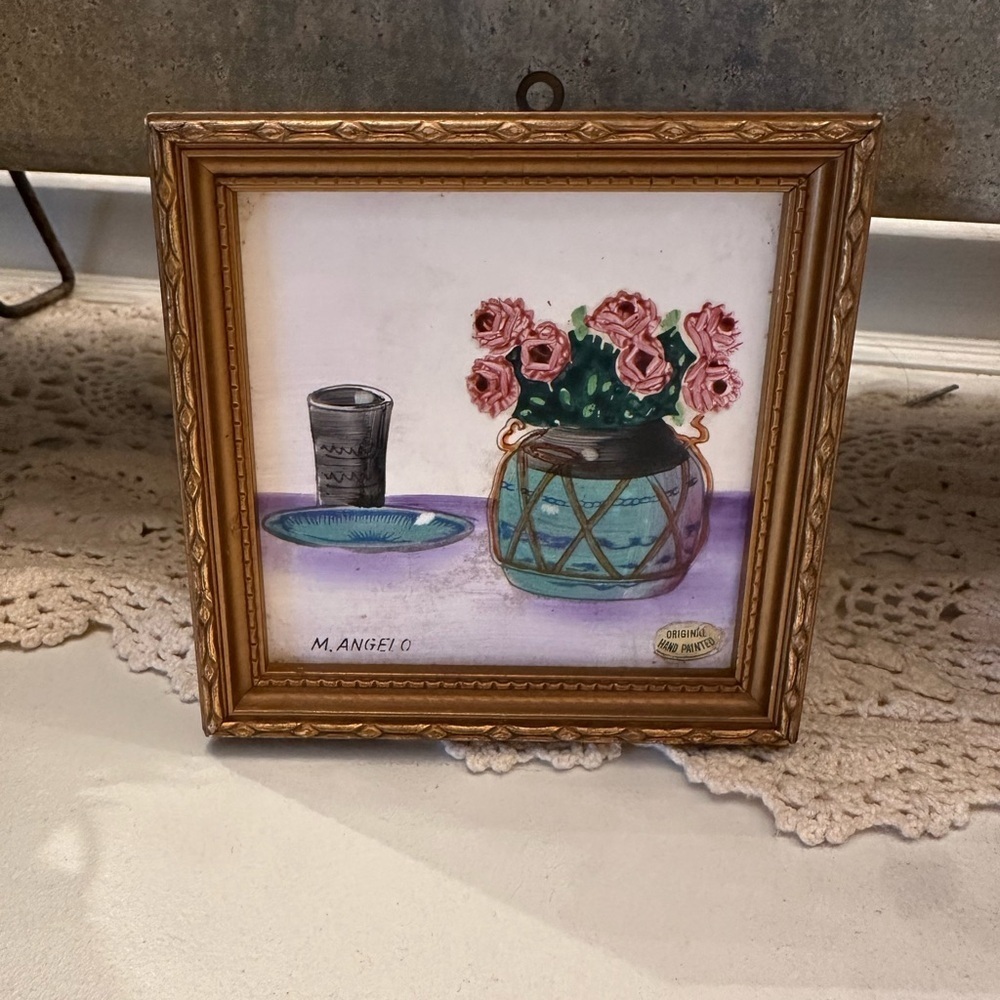 Gold and Pink Floral Painting Art